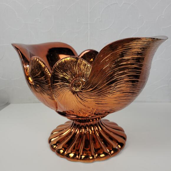 Footed Pedestal Bowl Copper Shell Shaped Fruit Centerpiece Decoration - Picture 16 of 16